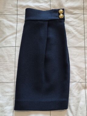 Coach Navy High-Rise Pencil Skirt with Gold Buttons New